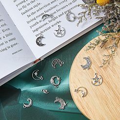 112個8スタイルチベットスタイルアロイペンダント  スターとムーン  アンティークシルバー  12~22x7~18x1.5~2.5mm  穴：1.4~2mm  14個/スタイル&nbsp;FIND-FH0005-05