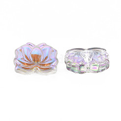 透明なガラスビーズを電気  半分メッキ  ハスの花  プラム  10.5x14.5x7mm  穴：1mm&nbsp;X-GLAA-T022-10-B01