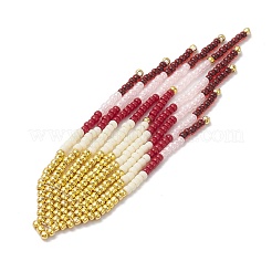 シードビーズ ビーズチャーム  菱形ペンダント  レッド  85x20x2.2mm  穴：2mm&nbsp;PALLOY-MZ00221