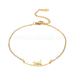 猫の形をした304ステンレススチールのリンクアンクレット（女性用）  ゴールドカラー  8-5/8インチ（219mm）&nbsp;AJEW-G068-01G