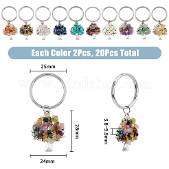 20 個 10 色の宝石チップ & 合金ツリーオブライフペンダントキーホルダー  304ステンレススチール製スプリットキーリング付き  5.4cm  2個/カラー&nbsp;KEYC-AB00029