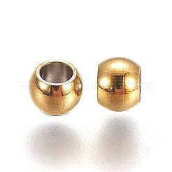イオンプレーティング（IP）304ステンレススチールスペーサービーズ  ラウンド  ゴールドカラー  4x3mm  穴：2mm&nbsp;STAS-L222-42B-G