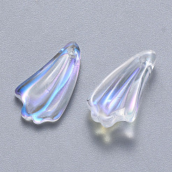 透明スプレー塗装ガラスペンダント  ABカラーメッキ  葉  クリアAB  20x11x4.5mm  穴：1mm&nbsp;LS-GLAA-T016-25