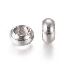 変色しにくい201ステンレススチールスペーサービーズ  フラットラウンド  ステンレス鋼色  8x4mm  穴：5mm&nbsp;STAS-L238-056B-P