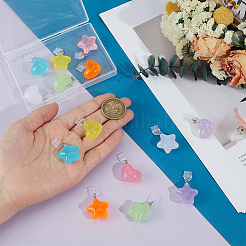 14 個のプラスチックモバイル防塵プラグ  ハート＆スター  樹脂ペンダント付き  ミックスカラー  37~38mm&nbsp;HJEW-OC00251