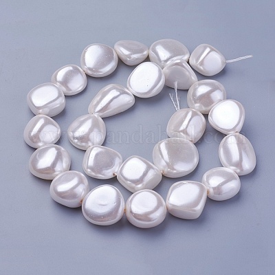 シェルパールビーズ連売り  ナゲット  雪  15~21x15~18x7.5~15mm  穴：1mm  約19個/連  16.14インチ〜16.53インチ（41~42cm）&nbsp;BSHE-P030-02E-1
