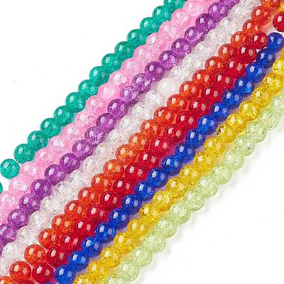 クラックガラスビーズ連売り  ラウンド  ミックスカラー  8mm  穴：1.3~1.6mm  約100個/連  31.4インチ&nbsp;CCG-Q001-8mm-M-1