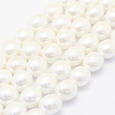 シェルパールビーズ連売り  オーバル  乳白色  15~16x12~13x11mm  穴：1mm  約25個/連  15.7インチ（40cm）&nbsp;BSHE-P024-15-1