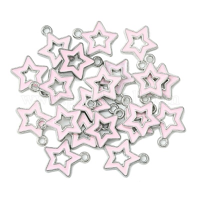 合金エナメルチャーム  スター  プラチナ  ピンク  16x14x2mm  穴：1.6mm  約20個/袋&nbsp;ENAM-YW0003-01D-1
