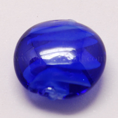 手作りランプワークビーズ  パールカラーの  フラットラウンド  ミディアムブルー  16x8mm&nbsp;LAMP-S010-16mm-01-1
