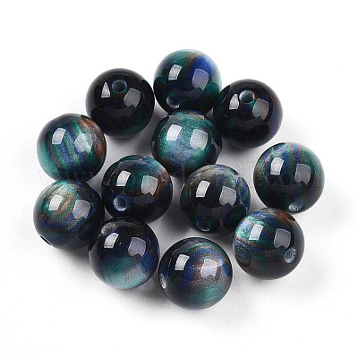 樹脂ビーズ  ラウンド  ツートン  プルシアンブルー  10mm  穴：2mm&nbsp;RESI-YW0004-28B-04-1