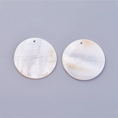シェルペンダント  染色されていない  フラットラウンド  30x1~2mm  穴：1.4mm&nbsp;X-BSHE-P026-07-1