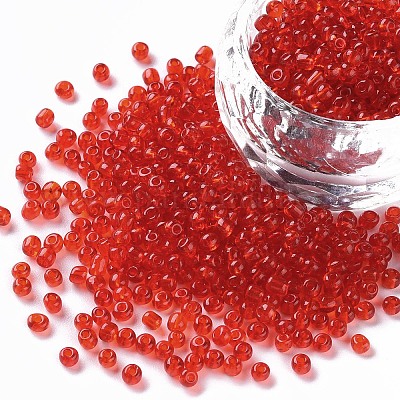 ガラスシードビーズ  トランスペアレント  ラウンド  レッド  8/0  3mm  穴：1mm  約666粒/30g&nbsp;X2-SEED-A004-3mm-5-1
