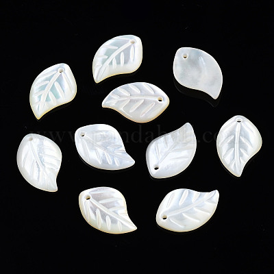 天然石ホワイトシェルペンダント  葉  15~16x9~10x2mm  穴：1mm&nbsp;SSHEL-S258-100C-1