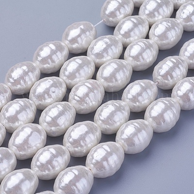 シェルパールビーズ連売り  ねじ山付き楕円  雪  16.5~17.5x13~13.5mm  穴：1mm  約24個/連  15.74インチ〜15.94インチ（40~40.5cm）&nbsp;BSHE-P030-03D-1