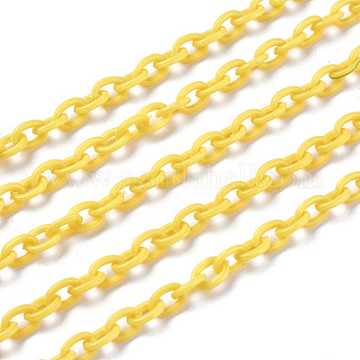 ABSプラスチックアズキチェーン  オーバル  きいろ  14.96インチ〜15.35インチ（38~39cm）  5.5~6mm&nbsp;X-KY-E007-03I-1