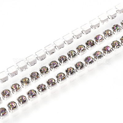 鉄ラインストーンカップチェーン  スプールで  銀  アザミ  2~2.5x2~2.5x2~2.5mm  約30.00フィート（9.14m）/ロール&nbsp;CH-T006-01A-02-1