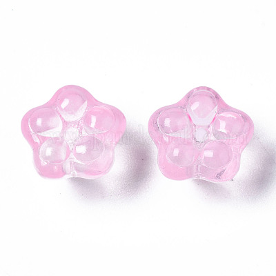 透明ガラスビーズ  花  ミックスカラー  10x10x7mm  穴：1.2mm&nbsp;GGLA-S054-011-1