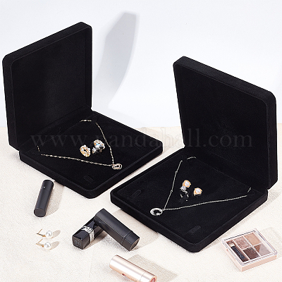 ベルベットペンダントボックス  正方形の模様  19x19x3.7cm&nbsp;VBOX-WH0011-08B-1