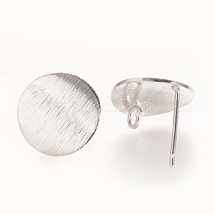 真鍮製スタッドピアスパーツ  カン付き  フラットラウンド  ニッケルフリー  プラチナメッキ  12mm  穴：2mm  ピン：0.5mm&nbsp;X-KK-S336-15P-1