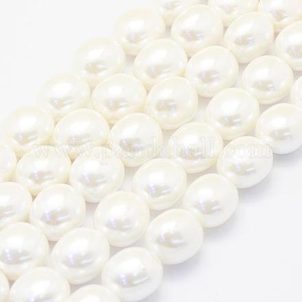 シェルパールビーズ連売り  オーバル  乳白色  15~16x12~13x11mm  穴：1mm  約25個/連  15.7インチ（40cm）&nbsp;BSHE-P024-15-1