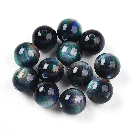 樹脂ビーズ  ラウンド  ツートン  プルシアンブルー  10mm  穴：2mm&nbsp;RESI-YW0004-28B-04-1