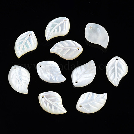 天然石ホワイトシェルペンダント  葉  15~16x9~10x2mm  穴：1mm&nbsp;SSHEL-S258-100C-1