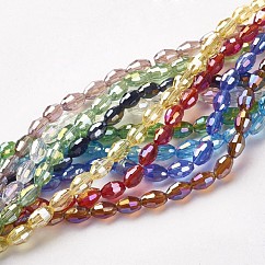 電気メッキガラスビーズセット  ABカラーメッキ  多面カットオーバル  ミックスカラー  6x4mm  穴：1mm  約63~65個/連  16.14~16.54インチ（41~42cm）