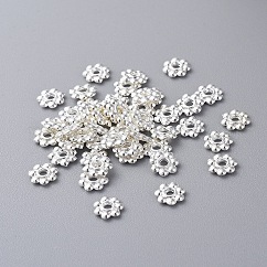 チベットスタイルのデイジースペーサービーズ  カドミウムフリー＆ニッケルフリー＆鉛フリー  花  銀  6x1.3mm  穴：2mm  約7690個/1000g