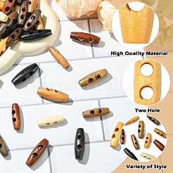 160個 16種類の天然木ボタン  ホーントグルボタン  2穴  アクセサリー縫製用  ミックスカラー  30~35x10~12mm  穴：5~6mm  10個/スタイル&nbsp;FIND-CJ0004-42