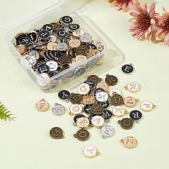 エナメルの合金チャームカボションセッティング  カドミウムフリー＆鉛フリー  アルファベット付きのフラットラウンド  a～zの文字  ミックスカラー  14x12x2mm  穴：1.5mm  26個/セット  6セット /箱&nbsp;ENAM-SZ0001-08-RS