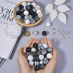 DIY ブレスレット ネックレス メイキング キット  アクリル＆レジンストライプラウンドビーズ入り  304ステンレススチール丸カン  合金の留め金  鉄端チェーン  ミックスカラー  235個/セット&nbsp;DIY-TA0004-52