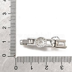 真鍮製マイクロペーブクリアキュービックジルコニアの留め金  フラットラウンド  プラチナ  32.5x7.5x5.5mm  穴：4x3.5mm&nbsp;KK-R222-04P