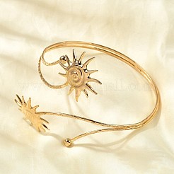 女性用304ステンレススチールアームカフバングル  イオンプレーティング（ip）  カドミウムフリー＆ニッケルフリー＆鉛フリー  太陽  内径：3-5/8インチ（9.3cm）&nbsp;BJEW-B152-01G-A