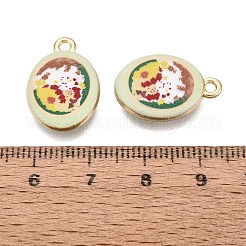 プリント合金ペンダント  ラックめっき  楕円形のチャーム  カドミウムフリー＆ニッケルフリー＆鉛フリー  ゴールドカラー  淡緑色  20x13.5x4mm  穴：1.8mm&nbsp;PALLOY-SZC0008-05O