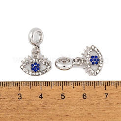 ラックメッキ合金クリスタル＆カプリブルーラインストーンヨーロピアンダングルチャーム  大きな目の穴のペンダント  プラチナ  23.5mm  目：13x14.5x3mm  穴：4.5mm&nbsp;FIND-C055-17P