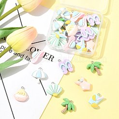 夏をテーマにした樹脂ペンダント28個、8つのスタイル  プラチナ鉄ループ付き  混合図形  ミックスカラー  17~24.5x15~25x6~7mm  穴：2mm&nbsp;CRES-FS0001-23