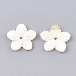 淡水シェルビーズ  花  ホワイト  22~23x23~24x3~3.5mm  穴：2mm&nbsp;SHEL-S274-09