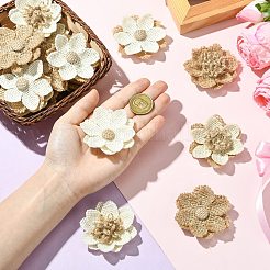 24個 6スタイルの花の黄麻布飾りアクセサリー  ミックスカラー  60~65x60~65x7~12mm  4個/スタイル&nbsp;DIY-CJ0003-14