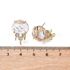 真鍮マイクロパヴェキュービックジルコニアスタッドピアス金具、天然宝石付き  クラゲ  多面的  ラックめっき  19.5x13mm  穴：1.8mm  ピン：0.8x12.5mm&nbsp;KK-Z096-05G