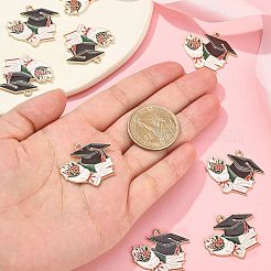 スタディテーマ合金エナメルペンダント  ゴールドカラー  花のバチェラーハット  ブラック  25x29x1mm  穴：2mm&nbsp;ENAM-CJC0006-55C