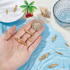 10pcs5スタイルのステンレス鋼のペンダント  魚と魚の骨のチャーム  ゴールドカラー  13.5~32x3.5~6.5x2.5~5mm  穴：1.2~5mm  2個/スタイル&nbsp;STAS-BC0004-33G