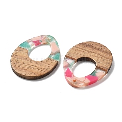 樹脂とクルミのペンダント  ティアドロップ  ピンク  37.5x28x3mm  穴：2mm&nbsp;FIND-R051-10E