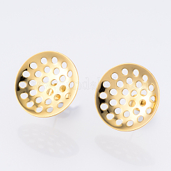 304ステンレススチールスタッドピアス金具  シャワー台付き  ピアスキャッチ/ピアスバックキャッチ  ゴールドカラー  20mm  穴：1.7mm  ピン：0.8mm&nbsp;STAS-Q231-03C-G