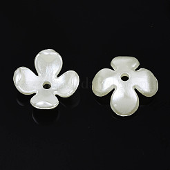 4花弁ABSプラスチックパール調ビーズキャップ  花  乳白色  10.5x10.5x4.5mm  穴：1.5mm&nbsp;X-OACR-S020-31