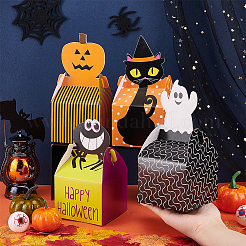 ハロウィンをテーマにした紙製キャンディボックス32個、4種類のスタイル  おばけ/猫/クモ/ポンピング模様の正方形  ミックスカラー  8.8x8.8x16~18.5cm  展開：26.5~27.3x18.1~18.4x0.08cm  8個/スタイル&nbsp;CON-BC0007-04