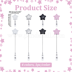 4個 4色プラスチックビーズバッジリール  格納式バッジホルダー  スター  ミックスカラー  95.5mm  1pc /カラー&nbsp;DIY-ME0002-60