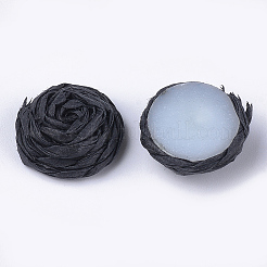 手漉き紙織カボション  ABS樹脂で覆われて  花とハーフラウンド  ブラック  15~16x7.5~8mm&nbsp;WOVE-T008-01A