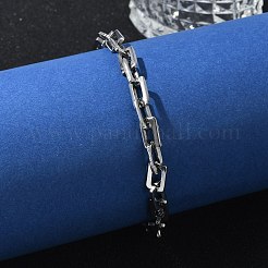 変色しにくい長方形201ステンレススチールチェーンブレスレット  カニカン付き  ステンレス鋼色  8-1/2インチ（215mm）&nbsp;X-BJEW-N240-06P