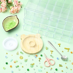 DIY ランプワーク ビーズ ブレスレット 作成キット  アクリル収納ボックス付き  はさみ  伸縮性のある糸  ミックスカラー  3~18.5x3~32x1~5mm&nbsp;DIY-FZC0001-01A